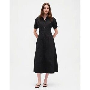 New Gap Dress Large Tall Roll-cuff‎ Poplin Midi Shirtdress Cotton Fit Flare Midi